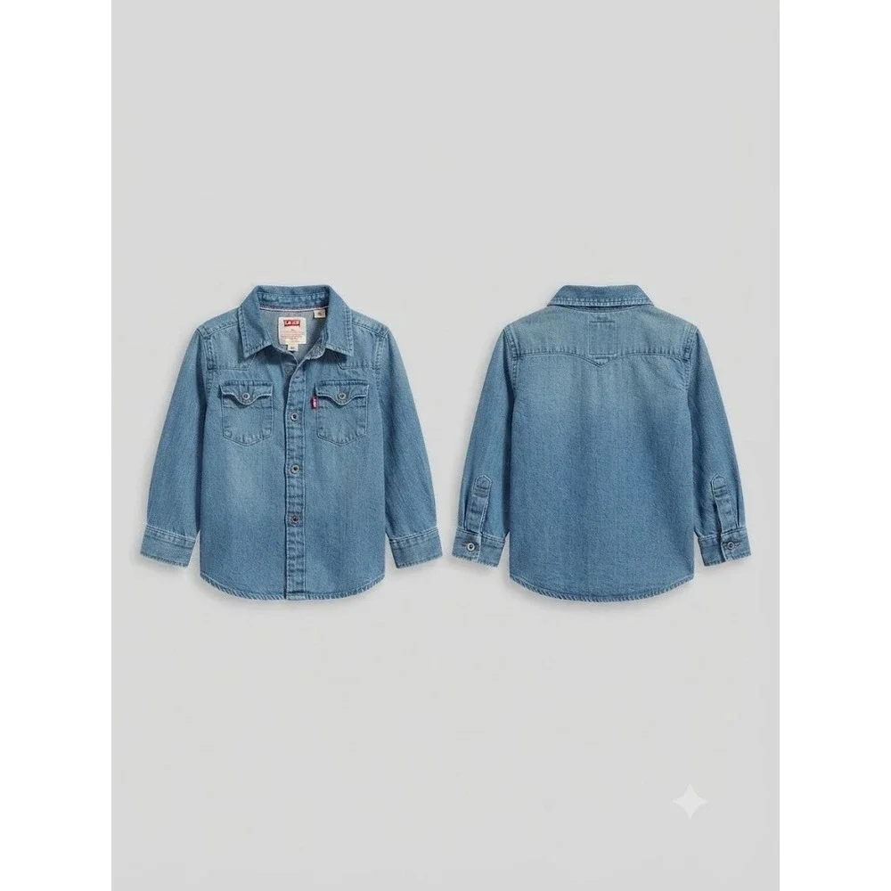 Levis Denim Shirt Toddler 2T Blue Western Snap Button Long Sleeve Cotton